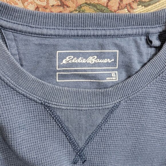Eddie Bauer Shirt Mens XL Blue Quartz Trail Thermal Crew Neck Waffle Knit - Picture 11 of 13